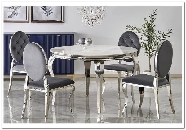 Заказать Стол обеденный Halmar REGINALD 120 (белый мрамор/серебряный) по цене 60 018 руб. в Новосибирске