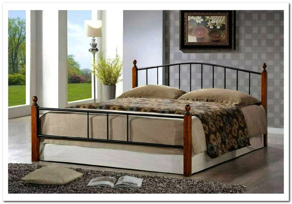 Купить Кровать AT-915 дерево гевея/металл 160*200 (Queen bed), красный дуб/черный с доставкой по России по цене производителя можно в магазине Другая мебель в Новосибирске