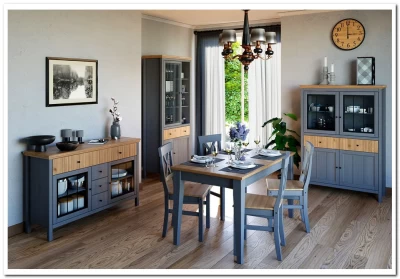 Шкаф Сканди для посуды 1113СТЧ стеклянная и глухая двери серый 7046/антик