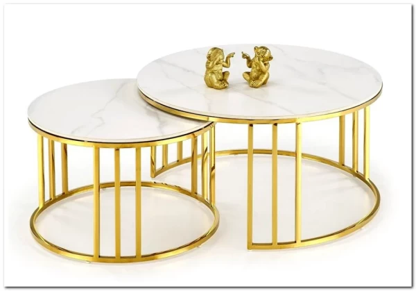 Заказать Комплект Halmar MERCURY 3, 2 стола журнальных (белый мрамор/золотой) по цене 57 327 руб. в Новосибирске