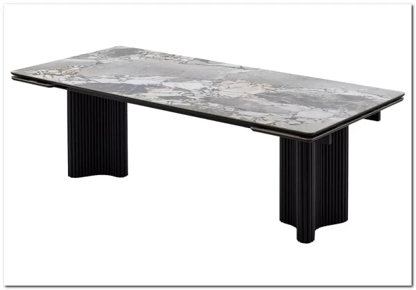 Заказать Стол АДАЖИО 240 (320) см MINERAL STONE NATURAL, керамика / Черный каркас по цене 123 150 руб. в Новосибирске