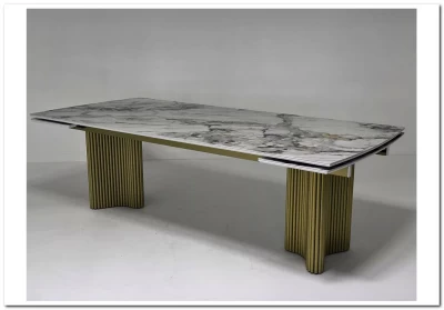 Стол АДАЖИО-2 240 (320) см ARCTIC OCEAN, керамика / Золотой каркас